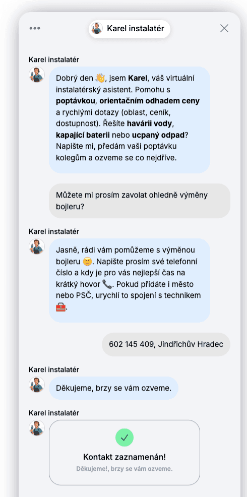 Chatbot vyřizuje poptávku zákazníka